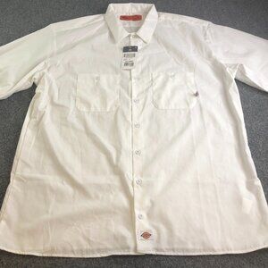 Dickies Work Shirt Mens 2XL White Button Up Short Sleeve Pockets Workwear